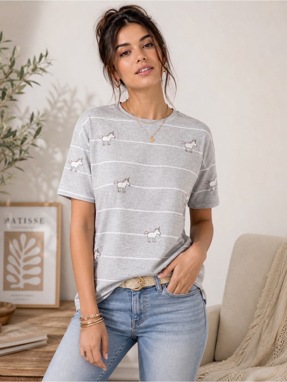 New Asos striped unicorn tshirt US 2 XS Small